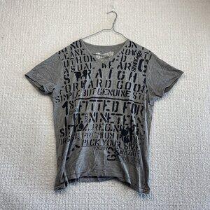 Y2K Burnside Gray V-Neck Grunge Graphic AOP Tee Affliction Goth Emo Skater Wom L